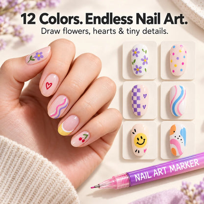 12-Color Fine-Tip Nail Art Pens