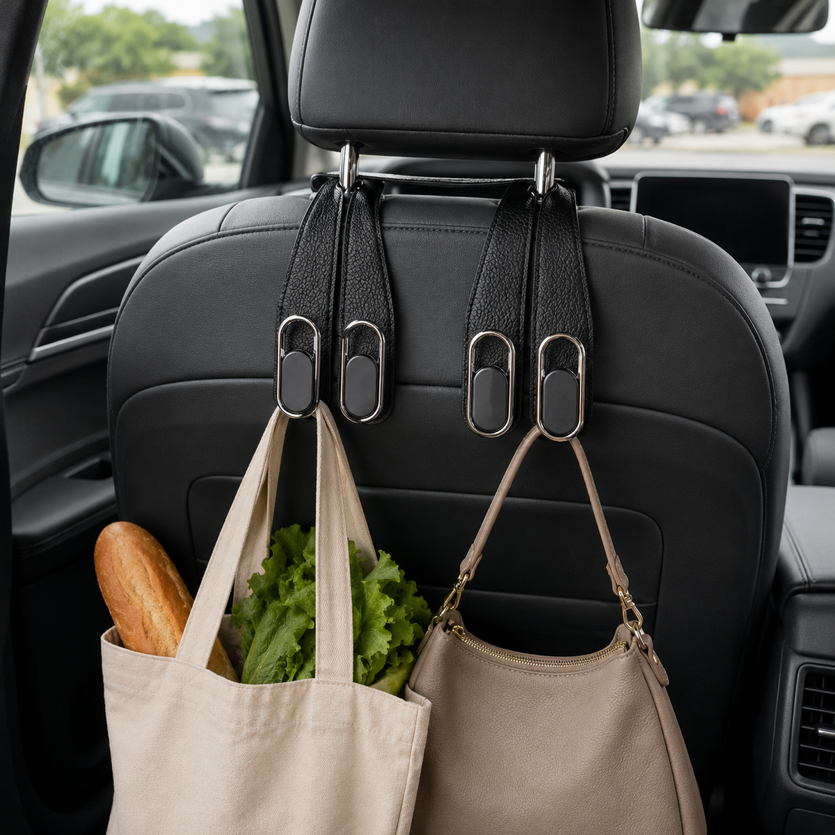 Dual Car Headrest Storage Hooks