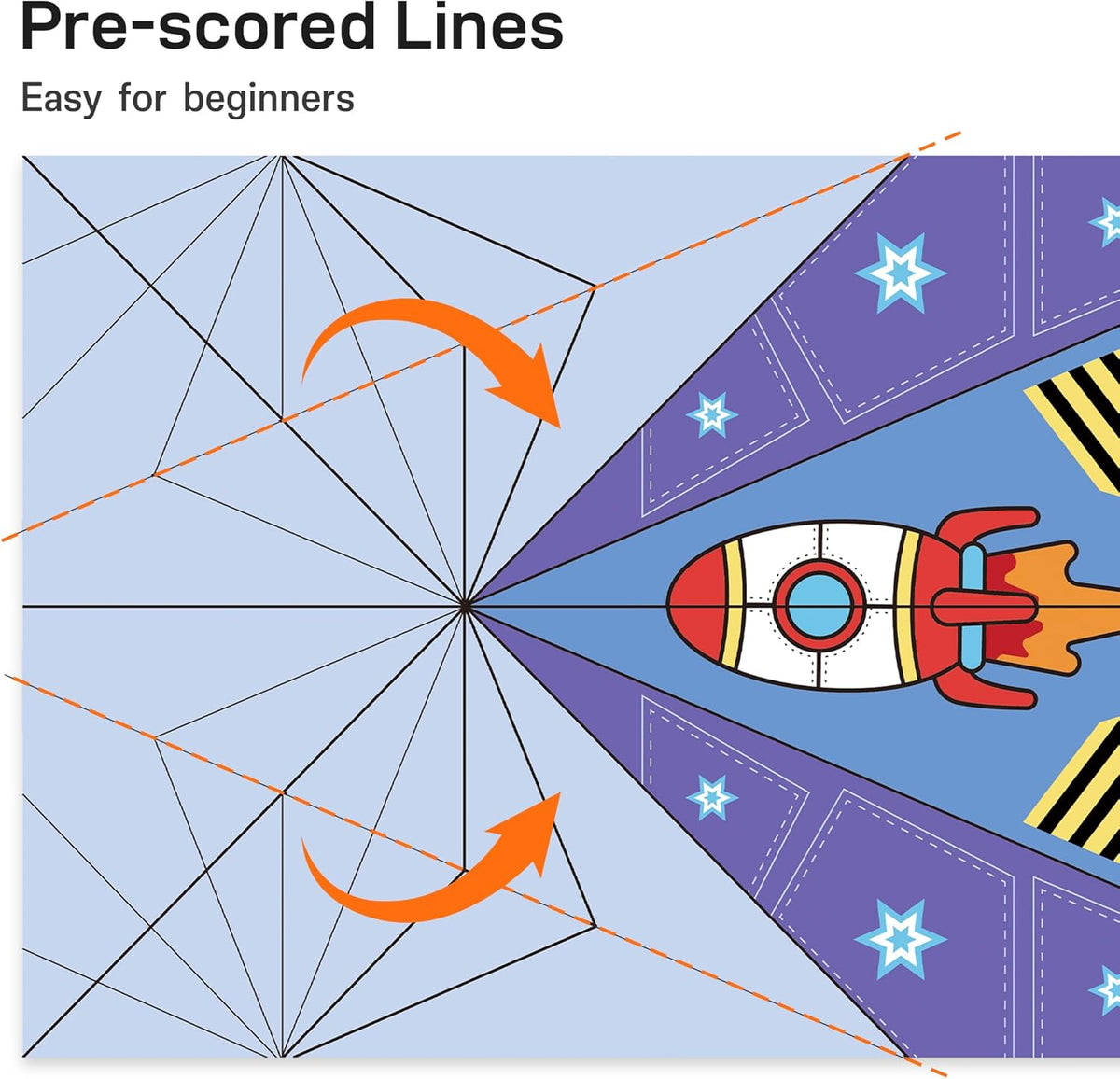 Printed fold lines show where the next crease goes